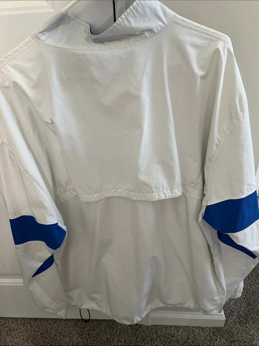 Nike White Windbreaker with Royal Blue Accents - Quarter-Zip Pullover